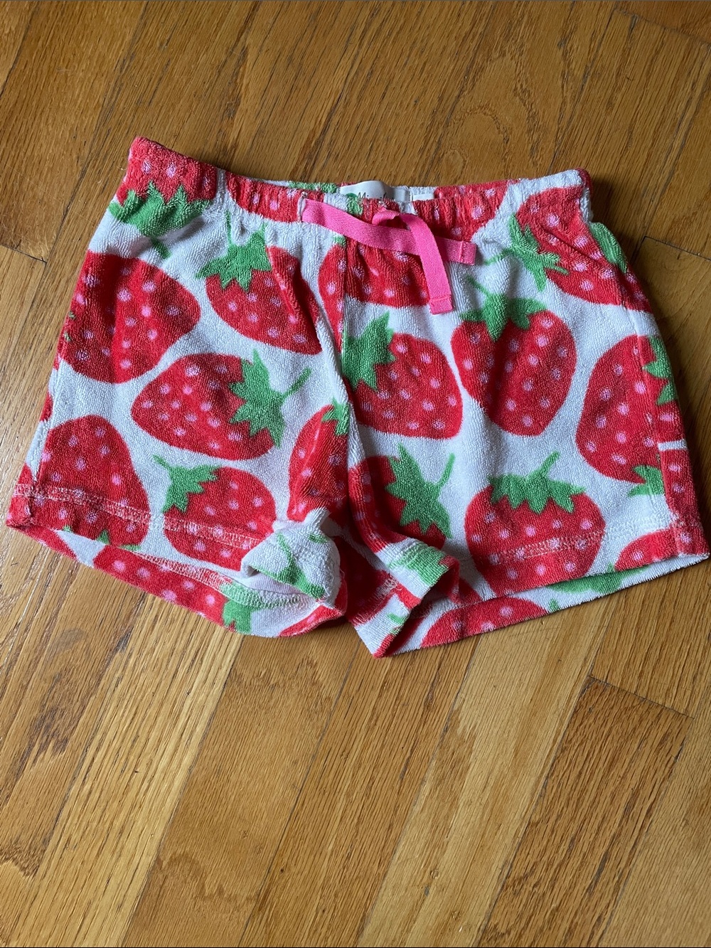 Mini Boden Strawberry Terry Shorts in Red and Pink